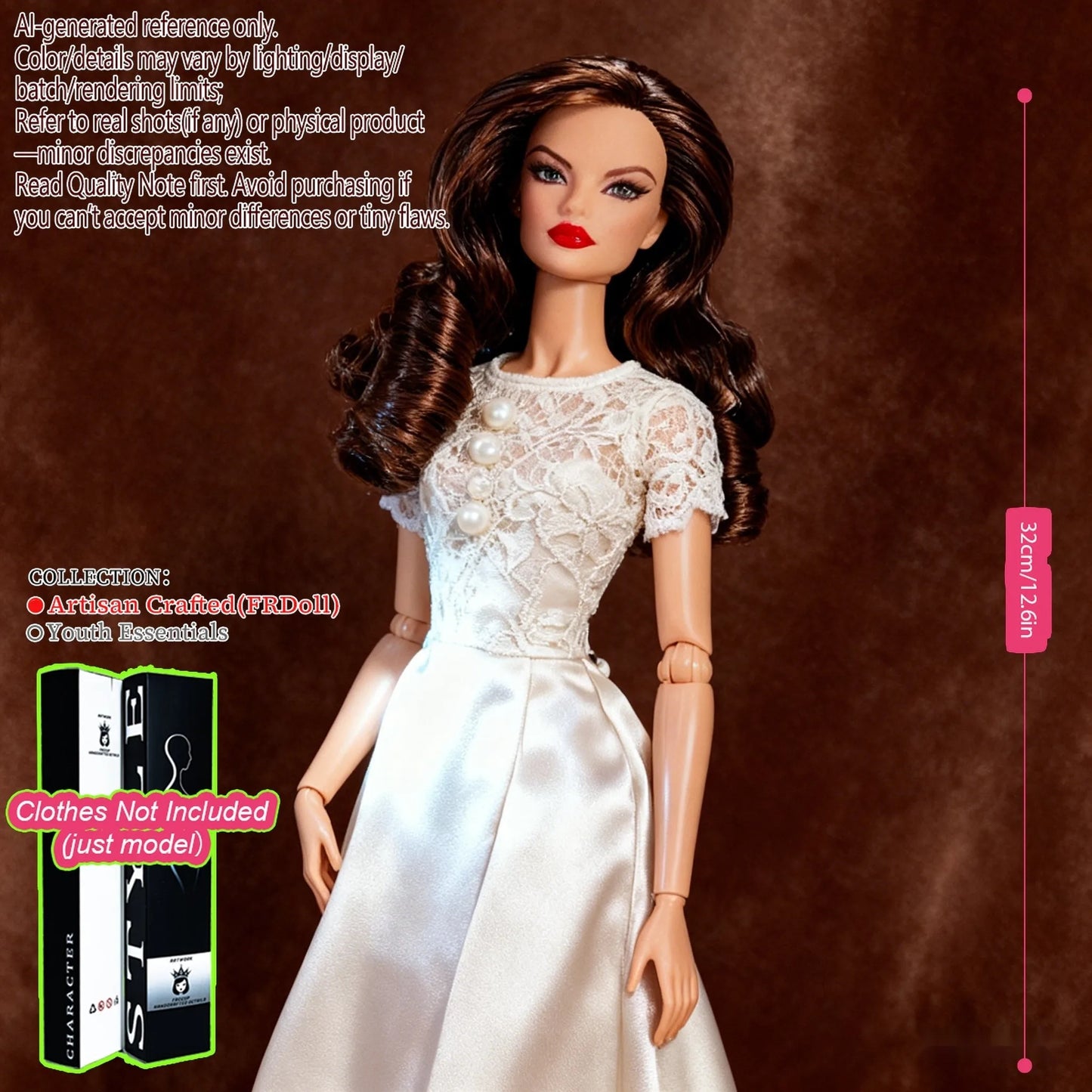 Multi-Poseable 12.6in 1/6 BJD - 12-Articulated, Realistic Makeup, Collector’s Gift, Desktop Display (No Clothing)