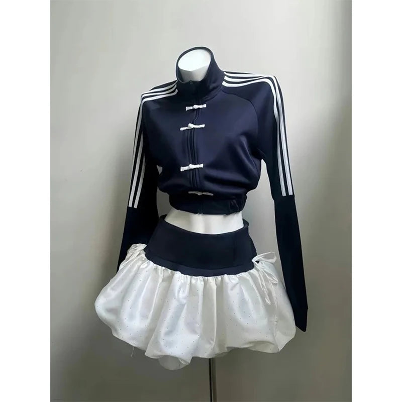 New Chinese Style Short Sweatshirt Jacket Women's Spring 2026 Floral Skirt Set Casual Sporty High Waist Universal Fit