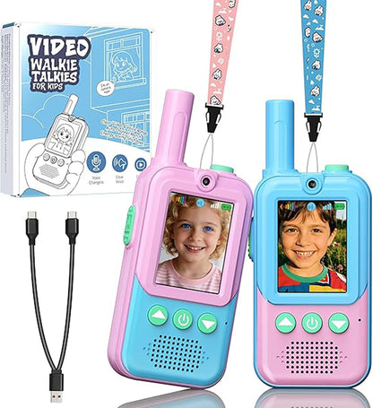 2 Pack Video Walkie Talkies for Kids Ages 3-12, 4 Voice Effects & Screen, Rechargeable, Perfect Holiday Gift for Boys Girls