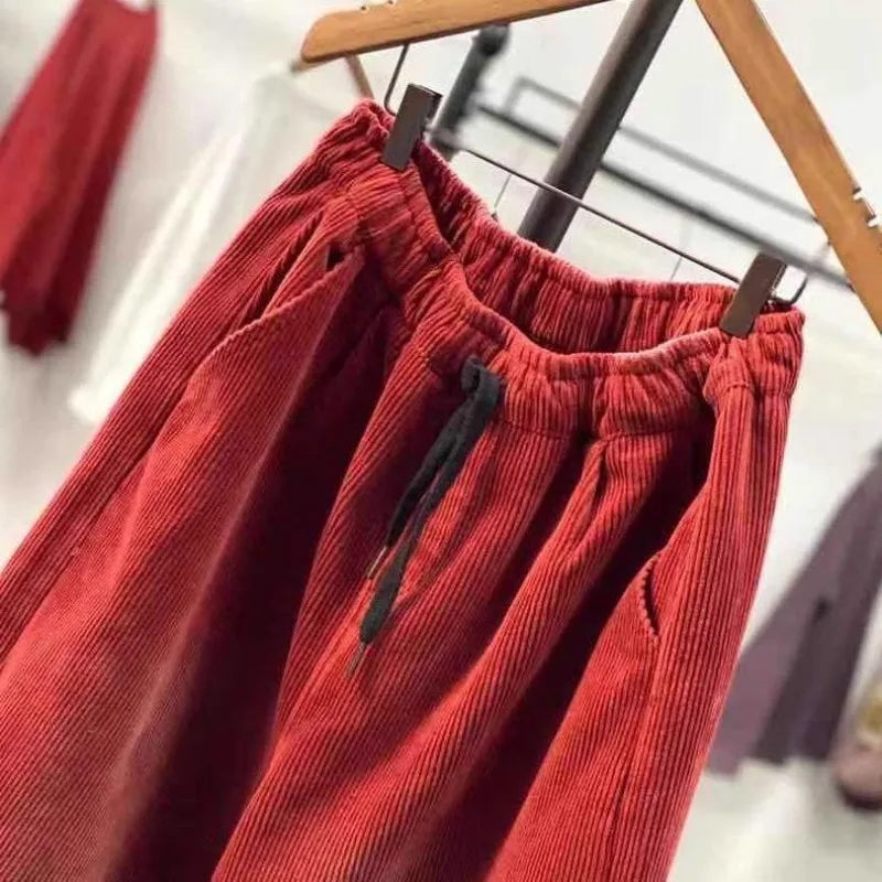 Winter 2024 Women's Casual Pants Fleece Lined Thickened Harajuku Style Long Trousers Lantern Pants Comfortable Fit Commute Fa...
