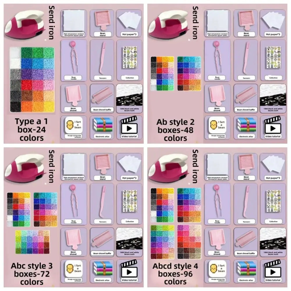 Colorful Bean Splicing Material Package DIY Pegboard Sheets Bean Splicing Tool Iron Storage Box Iron-on Bead Craft Kit Kids Gift