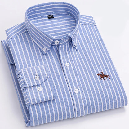 Quality 100% Cotton Oxford Shirt For Mens Long Sleeve Casual Business Regular-Fit Formal Dress Shirts Social Blouse Male Clothes