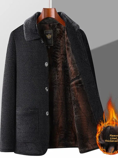 Thickened Fleece Cotton Jacket for Middle-Aged And Elderly Men Winter Outerwear Warm Fashionable Business Casual Style Long S...