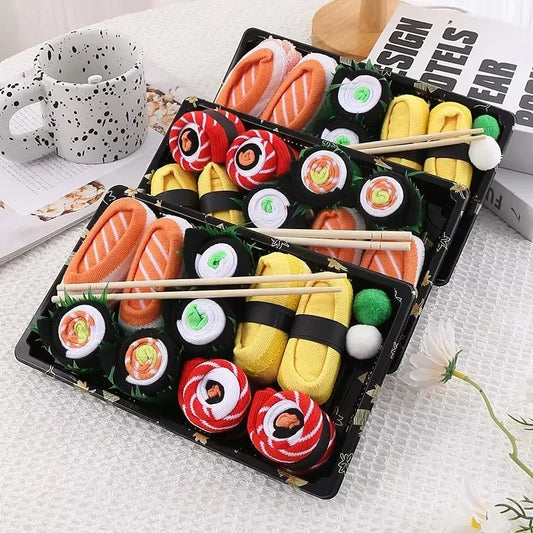3/4/5 Pairs of Novelty and Interesting Salmon Sushi Socks Gift Box Christmas Season Style