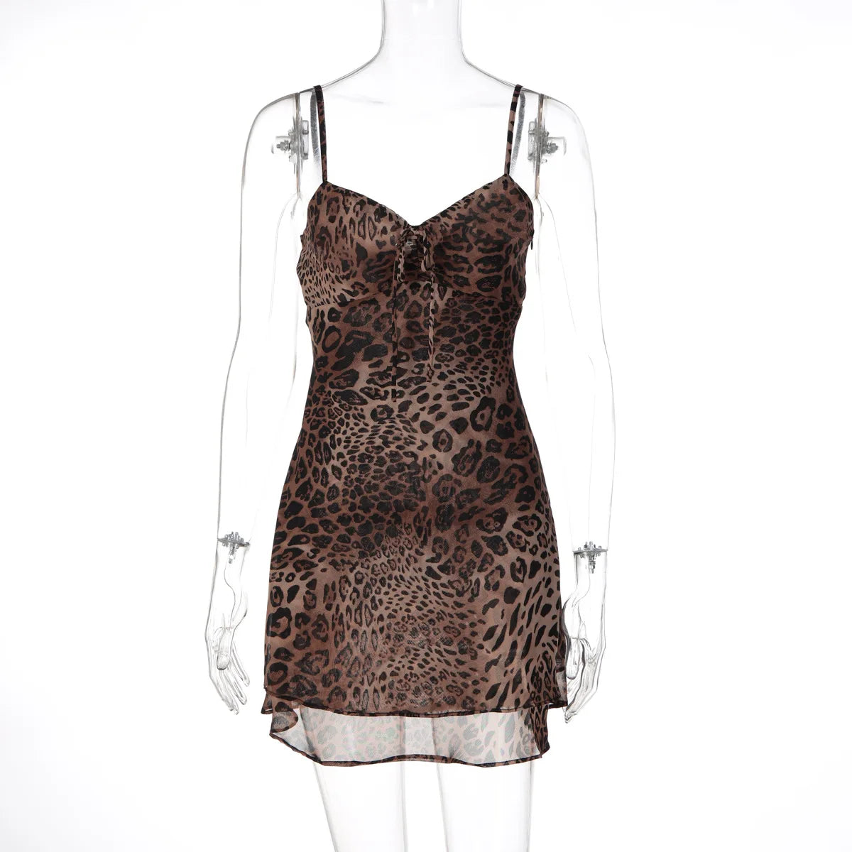 ByeMyLove Leopard Dress Strap Dress Sleeveless Sexy Mini Party Dress Y2K Summer Women Dresses Leopard Print  Slim Laceup Midi
