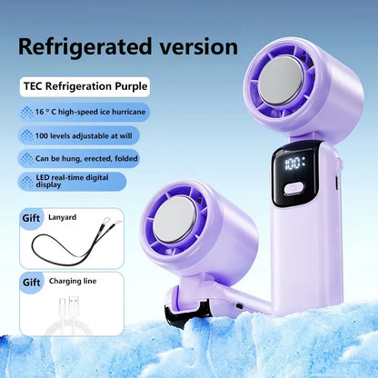 Lenovo Refrigeration Handheld Electric Fan High-speed Violent Turbo Fan Folding Neck Hanging Ice Pack Small Fan Office Outdoor
