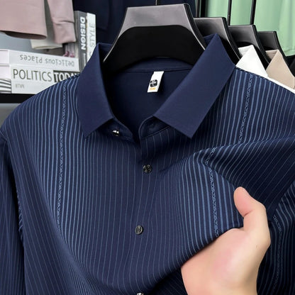 Men's Stretch Stripe Shirt - Elegant Slim Fit Long Sleeve for Business Casual | Wrinkle-Resistant Office-to-Commute Wear M-4XL