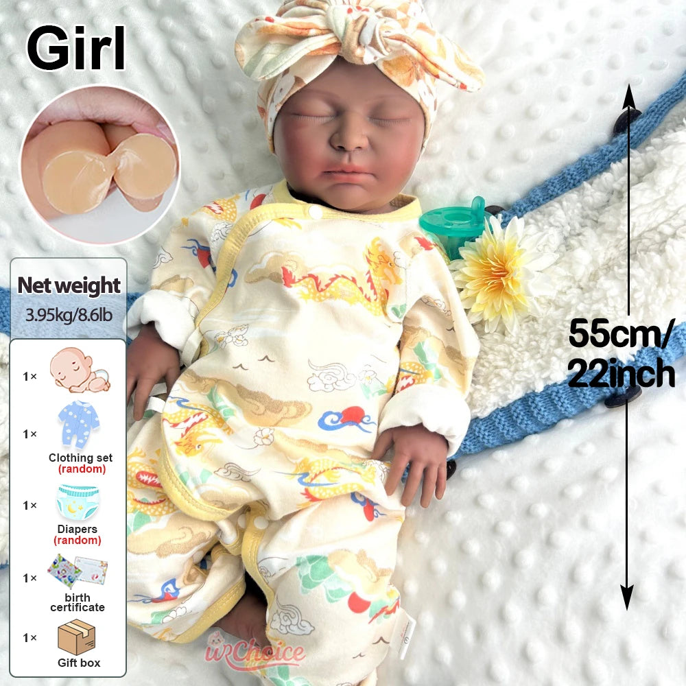 22inch High Quality Full Silicone Reborn Baby Girl Can Open Mouth Lifelike Soft Texture Warm Doll for Emotional Comfort
