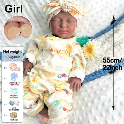 22inch High Quality Full Silicone Reborn Baby Girl Can Open Mouth Lifelike Soft Texture Warm Doll for Emotional Comfort