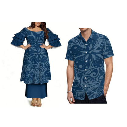 Wholesale Customized off the Shoulder Dress Fashion Three Layer Sleeve Prom Samoa Puletasi Dress Two Piece Outfits
