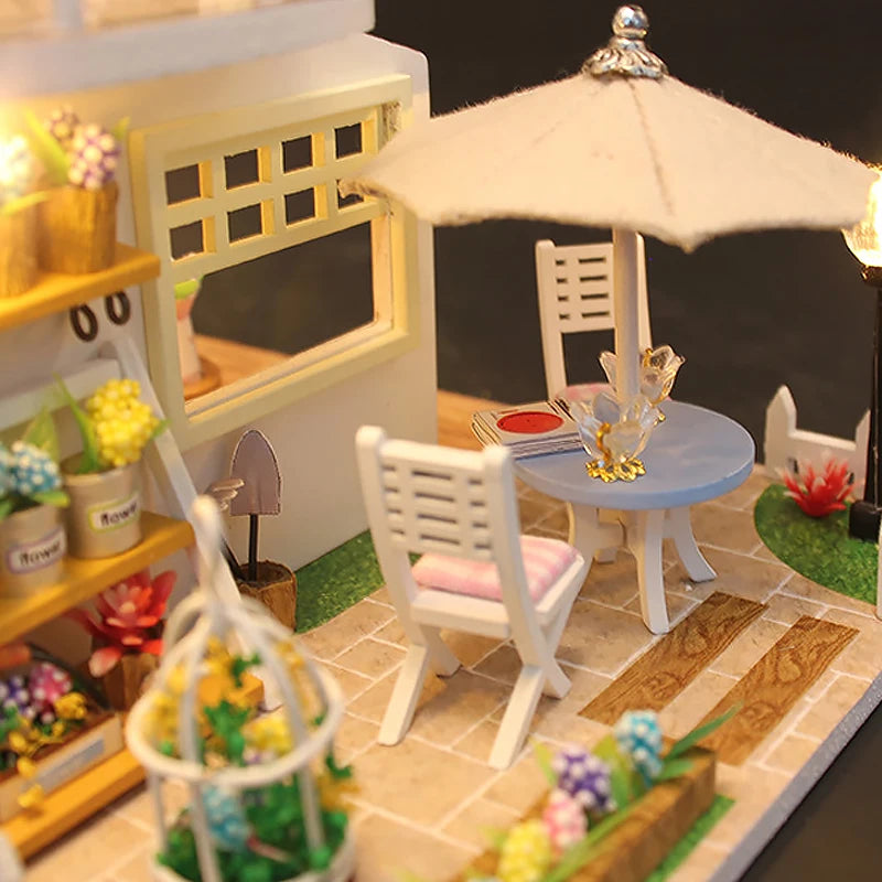 DIY Wooden Building Model Kits Wooden Miniature Doll House Assembled DollHouses Home Decoration Toys For Birthday Gifts