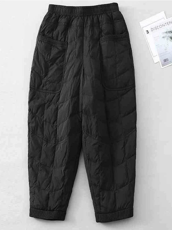 Women's Quilted Pants Casual Lightweight Thickened Warm Harem Style Straight Leg High Waist Long Trousers Winter Fashion