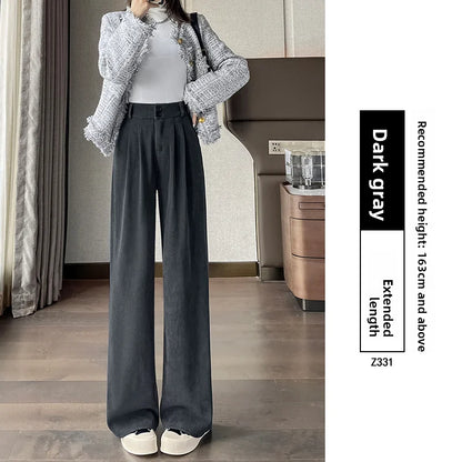 White Corduroy Wide Leg Pants Women's Autumn Winter Slim Straight Drapey Small Size Fleece Lined Suit Trousers