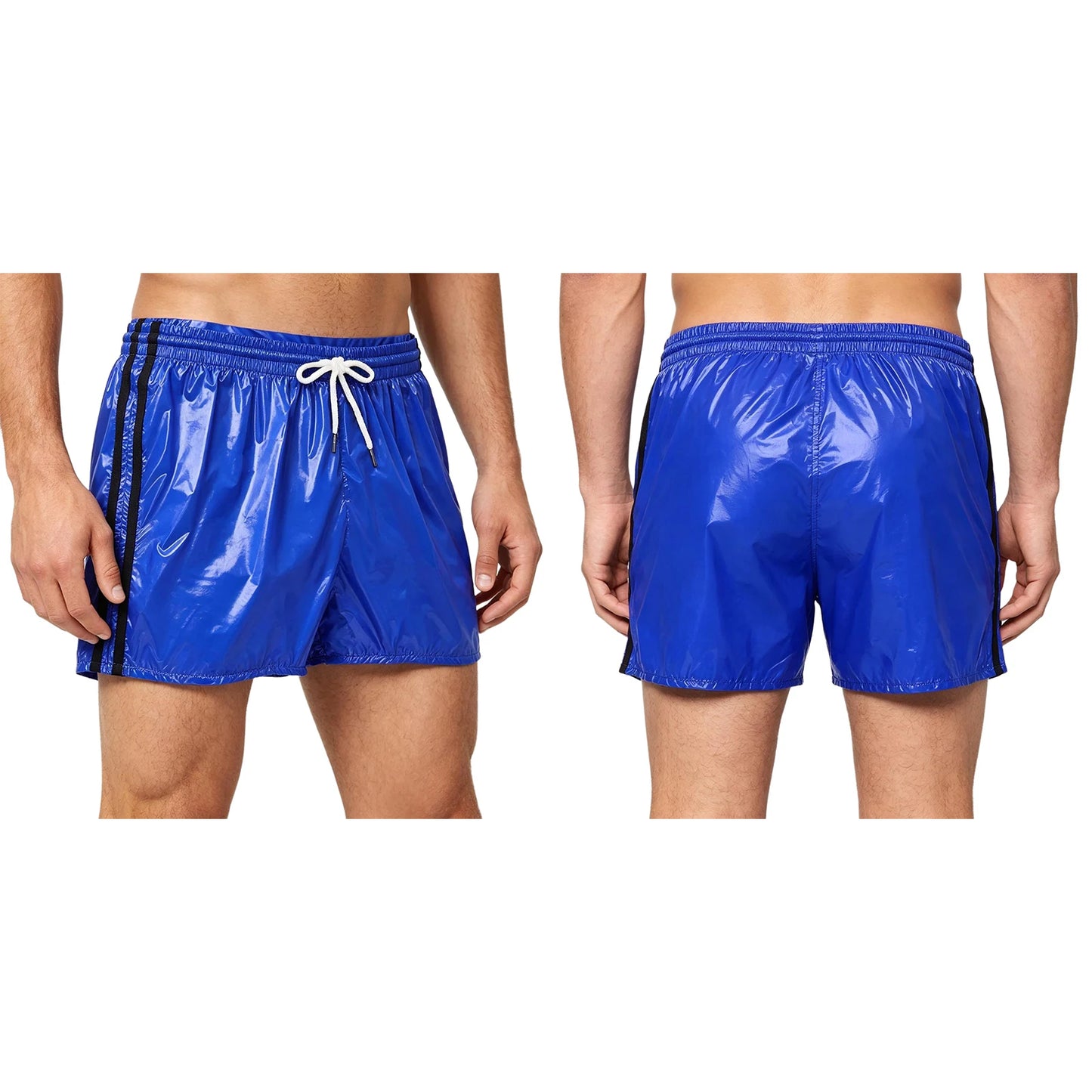 Men Oil Glossy Cargo Shorts Waterproof Elastic Waist Band Multi-pocket Zipper Overalls Capri Pants Dance Clubwear Beach Swimwear