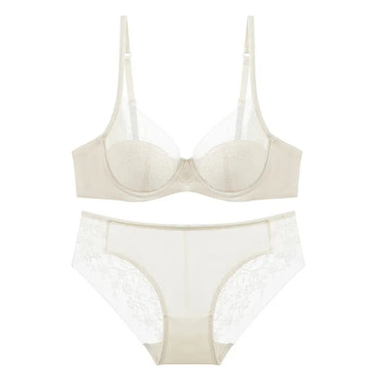 Luxury Women Lingerie Set Sexy Lace Embroidery Underwear French Thin Cup Push Up Bra Summer Mesh Breathable Intimates Bra Sets