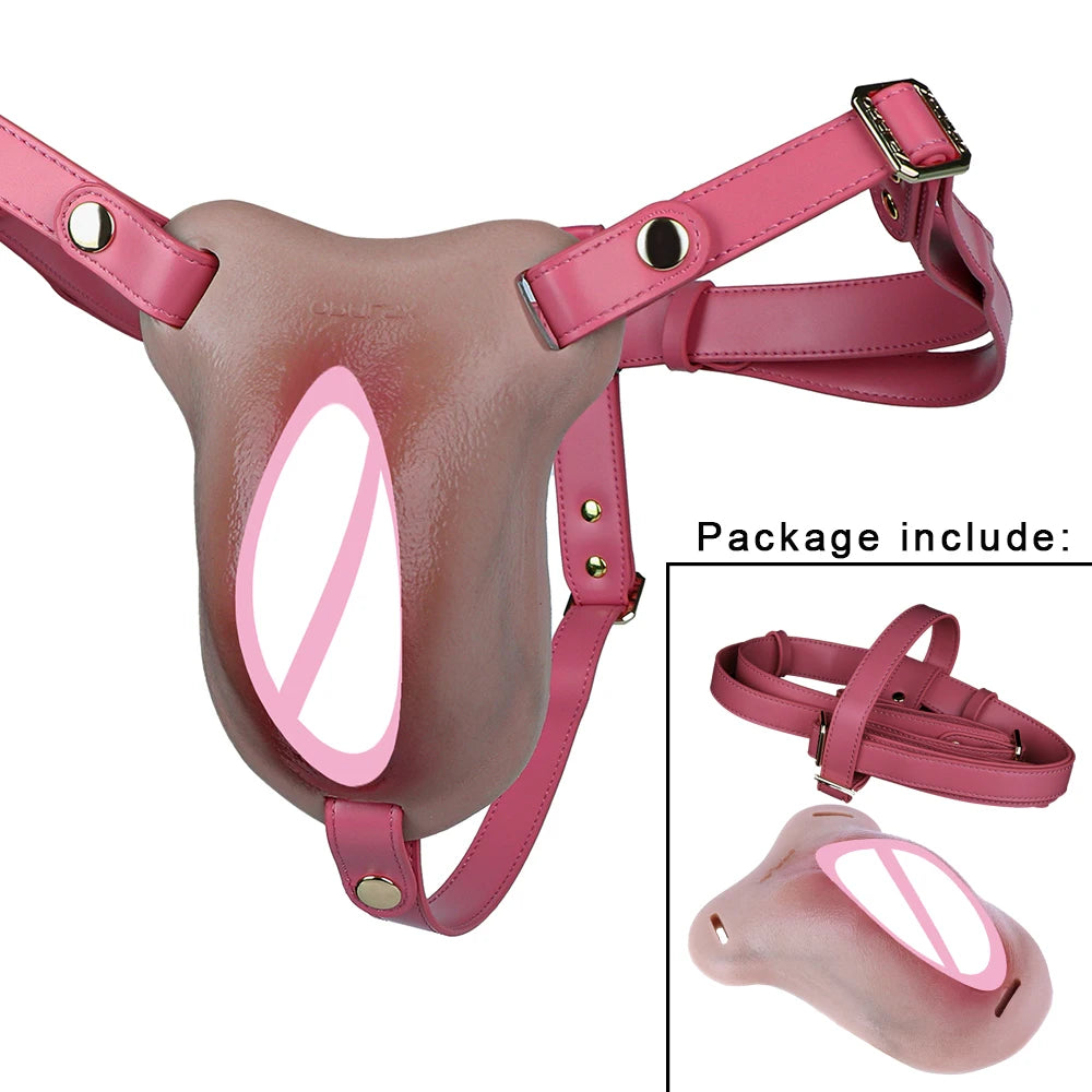 ANOSX Multi-functional Vagina Pad Silicone Chastity Cage Imitation Clitoral Pants Penis Sleeve With Urethra Hole Sex Toy For Men