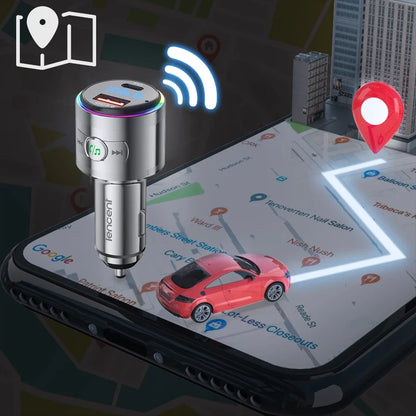 LENCENT Bluetooth 5.3 FM Transmitter Full Metal Bluetooth Car Adapter with PD 20W & QC3.0 Fast Charger Hi-Fi Music Adapter