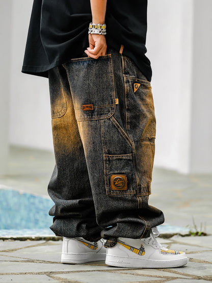 Acusa Heavy Duty Washed Casual Jeans Men's Autumn Winter Wide Leg Pants Thick Denim Youth Fashion Straight Cut Loose Fit