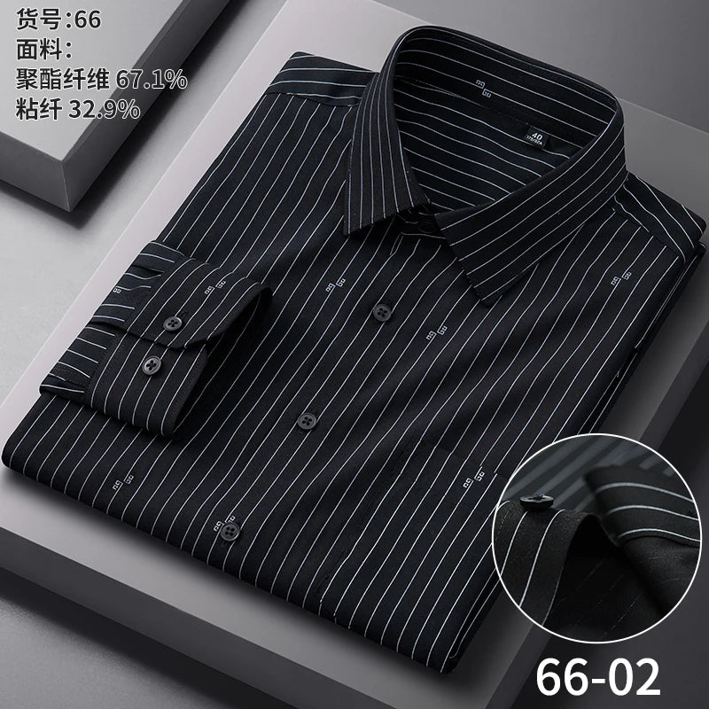 High Quality Men's Long Sleeve Business Casual Plaid Workwear Shirts Anti-Wrinkle Fashion Stripe Office Regular Slim Fit Blouses