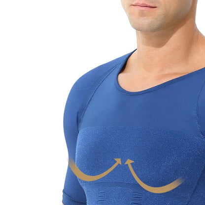 3PCS Men's Short Sleeve Body Shaper, Chest & Waist Tummy Control Slimming Compression Shirt for Sports Fitness