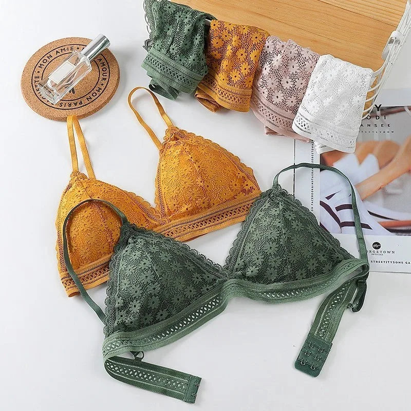 3 Piece Set Bra Sexy Lace Beauty Back Suit Underwear Gather Seamless Women's Underwear Panties Comfortable Lingerie