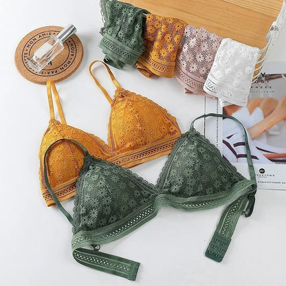 3 Piece Set Bra Sexy Lace Beauty Back Suit Underwear Gather Seamless Women's Underwear Panties Comfortable Lingerie