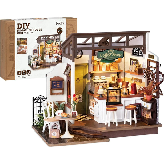 Rolife DIY Miniature House Kit Flavory Café 3D Puzzle Dollhouse Building Model Kit with LED for Desk Decor Gift for Adult Friend