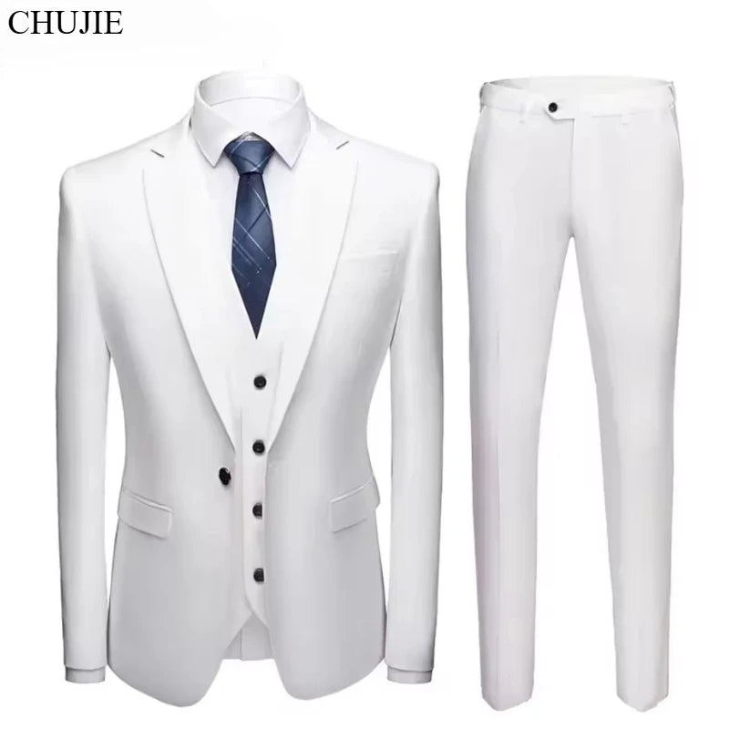 Suit Men Elegant For Wedding 3 Pieces 2 Set Jackets Vest Pants Blazers Groom's Formal Full Business Coats 2025 Costume
