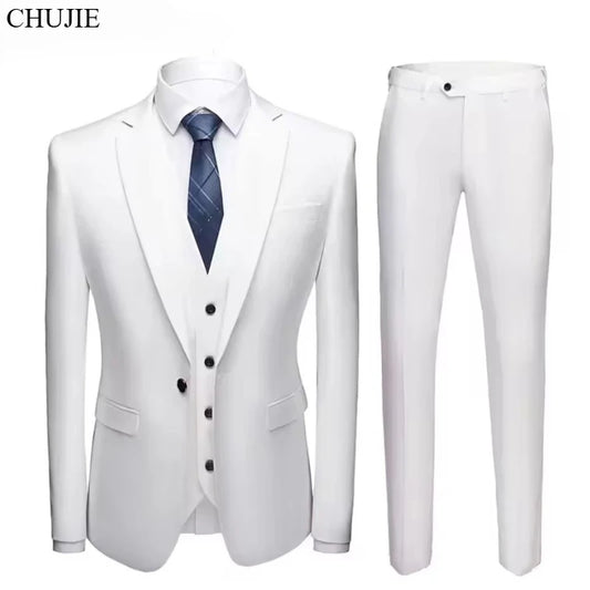 Suit Men Elegant For Wedding 3 Pieces 2 Set Jackets Vest Pants Blazers Groom's Formal Full Business Coats 2025 Costume