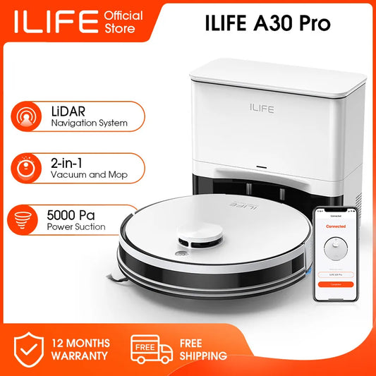ILIFE A30 PRO 로봇청소기 5000Pa 흡입력｜진공+물걸레 겸용｜자가비움 기능｜60일 무비움｜앱/리모컨 제어｜180분 연속 작동