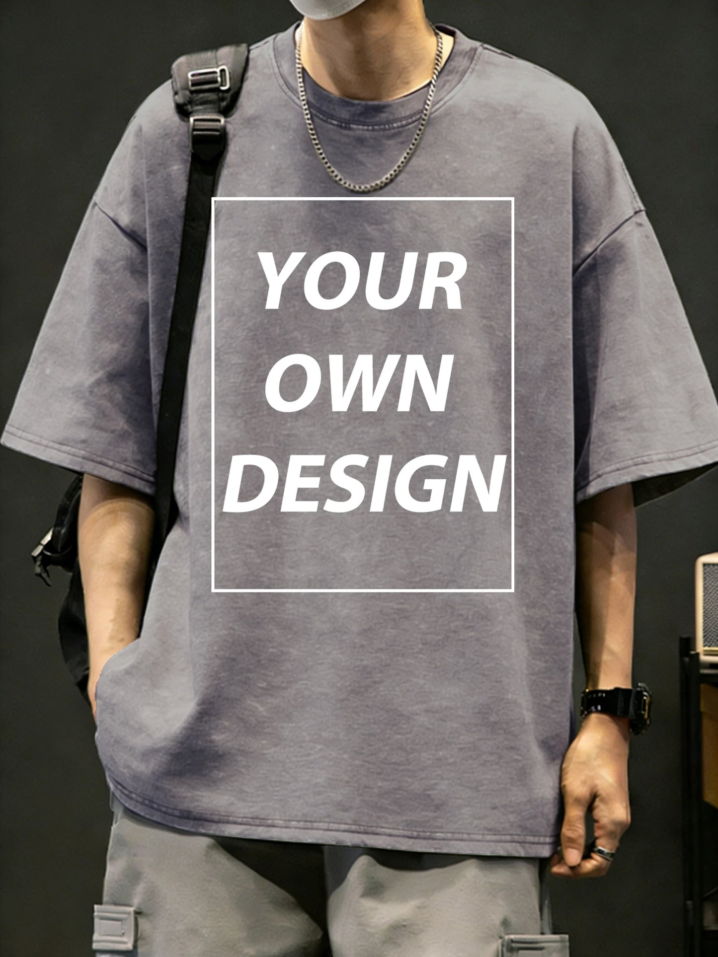 Mens Summer Personalized Pattern Custom Cotton Retro T-Shirts Korean Street Trendy Short Sleeve Breathable Daily Office Team Tee