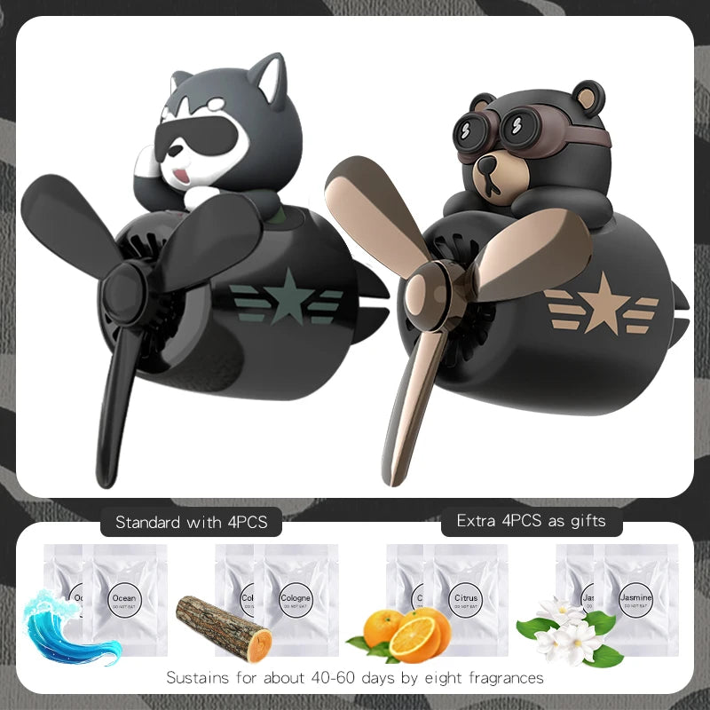 Rotating propeller plane pilot bear car air freshener accessories decoration vent outlet perfume fragrance diffuser ornament men