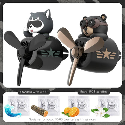 Rotating propeller plane pilot bear car air freshener accessories decoration vent outlet perfume fragrance diffuser ornament men