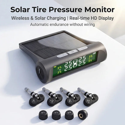 Car TPMS Digital LCD Display Smart Tyre Pressure Monitoring System 4 Sensors Auto Security Alarm Solar Charging Car Accessories