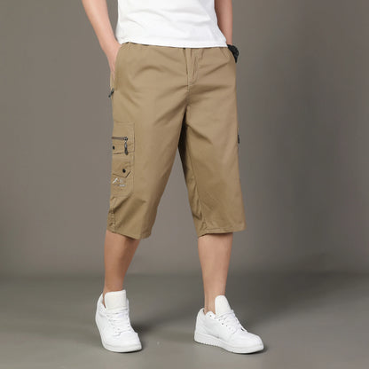 Summer Zipper Pocket Workwear Shorts Mens Knee Cargo Pants 2026 Cotton Shorts Men Climbing Jogger Elastic Waist Sports Work Wear