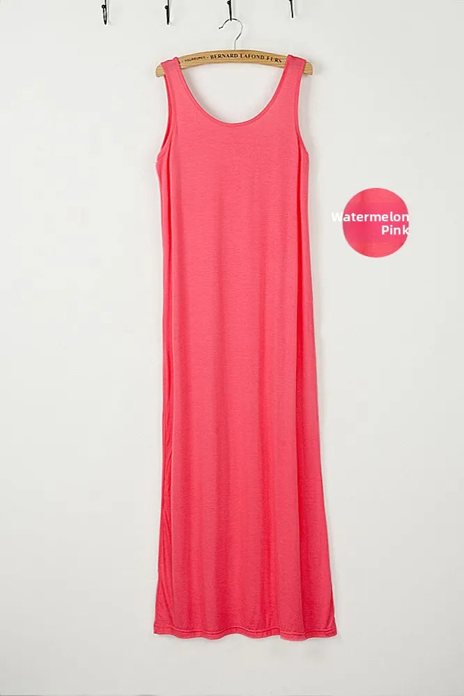 Spring Summer 2026 Women's Modal Long Sleeveless Dress Beachwear Base Layer Vest Skirt Large Size Korean Style Commute