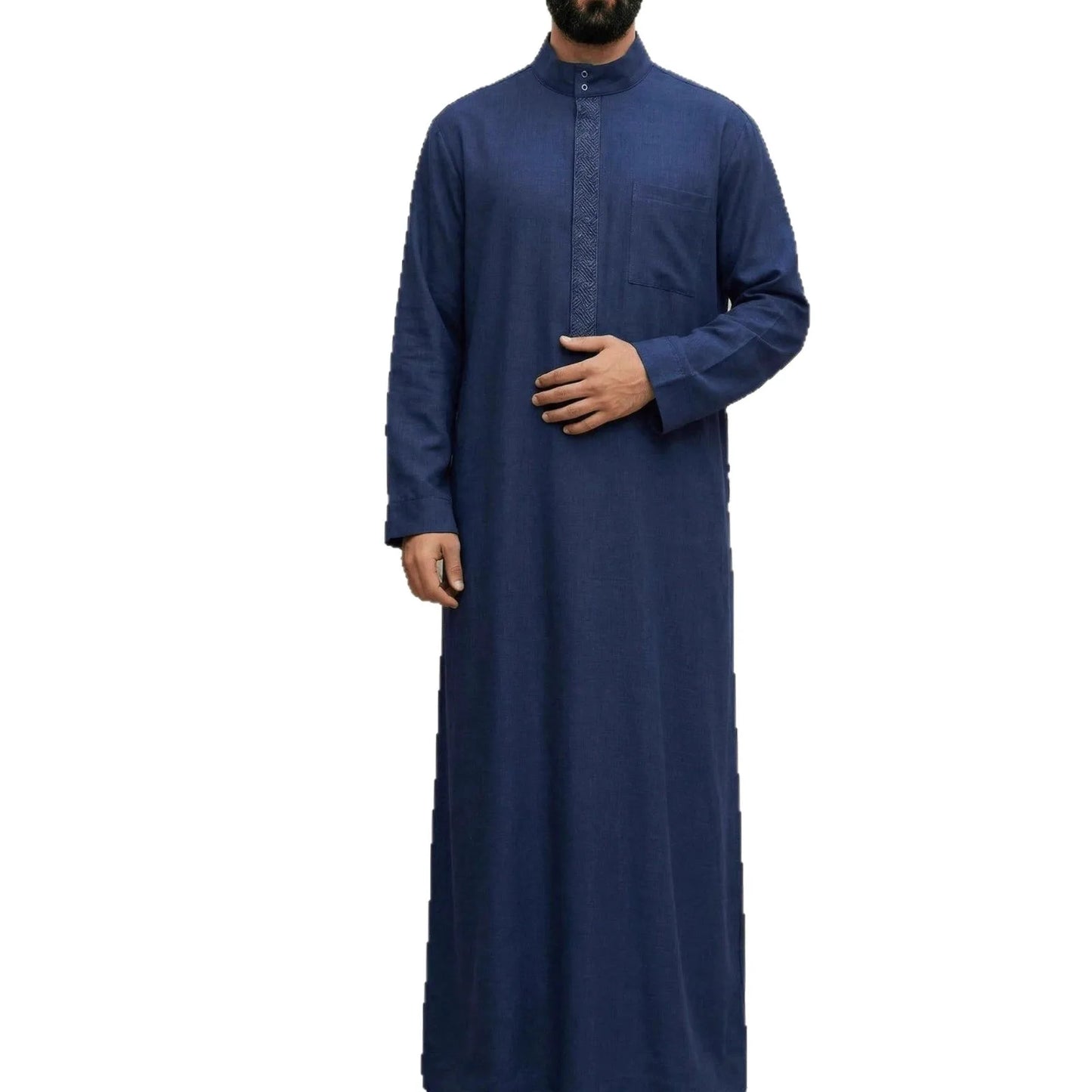 Men's Robe Solid Color Simple Long Sleeve Stand Collar Loose Saudi Islamic Men's Thobe