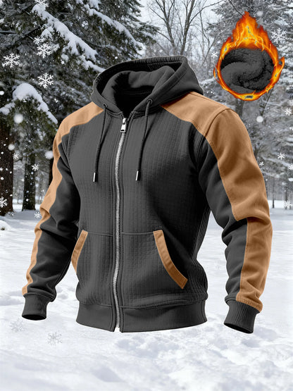 2026 Spring and Autumn Men's New Muscle Jacket - Daily Casual Sports Long Sleeve Hooded Zipper Windproof and Warm Thick Coat