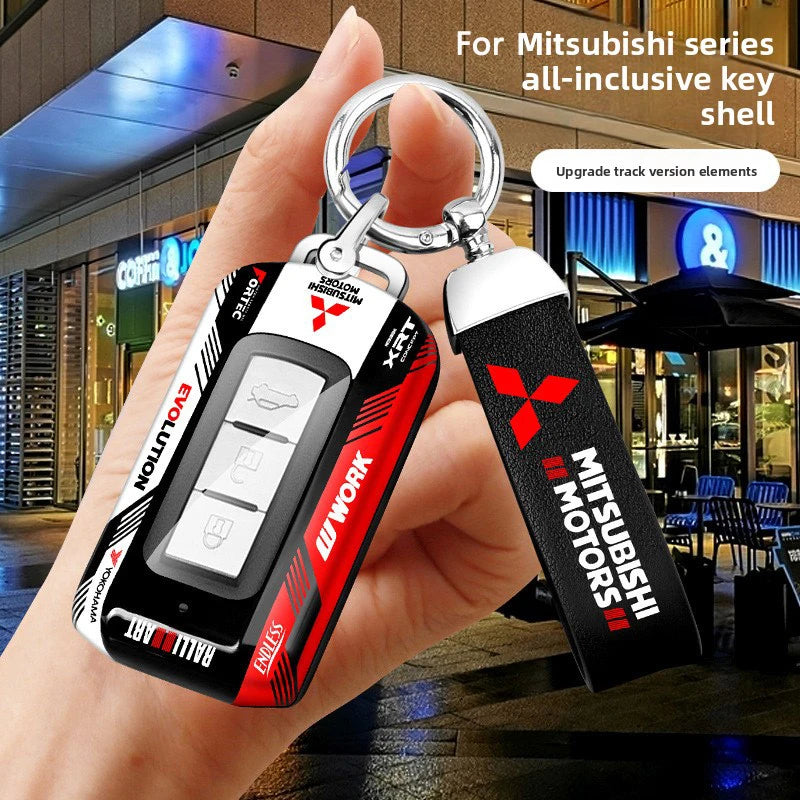 Car ABS Racing Style Key Shell Key Bag Cover Key Rings For Mitsubishi Outlander Eclipse Cross Pajero Lancer Evolution RALLIART