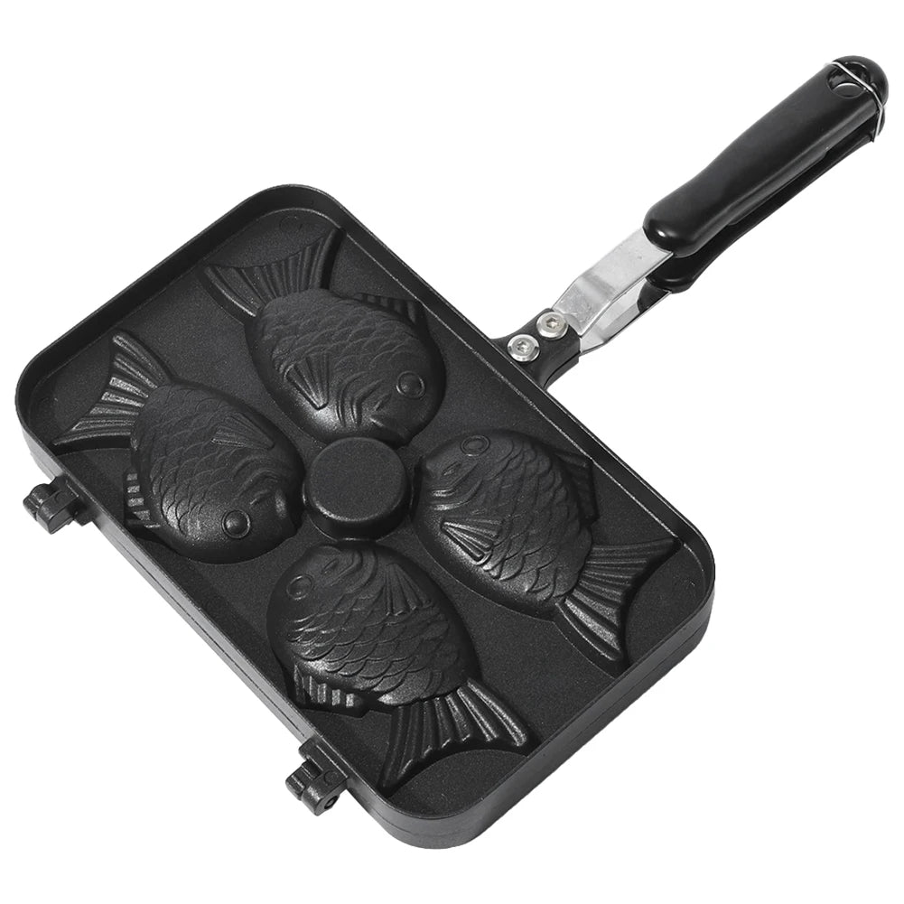 Four Fish Shaped Fry Pan Waffle Molds Aluminum Alloy Taiyaki Cooking Bakeware Waffle Baking  Breakfast Machine Waffle Maker