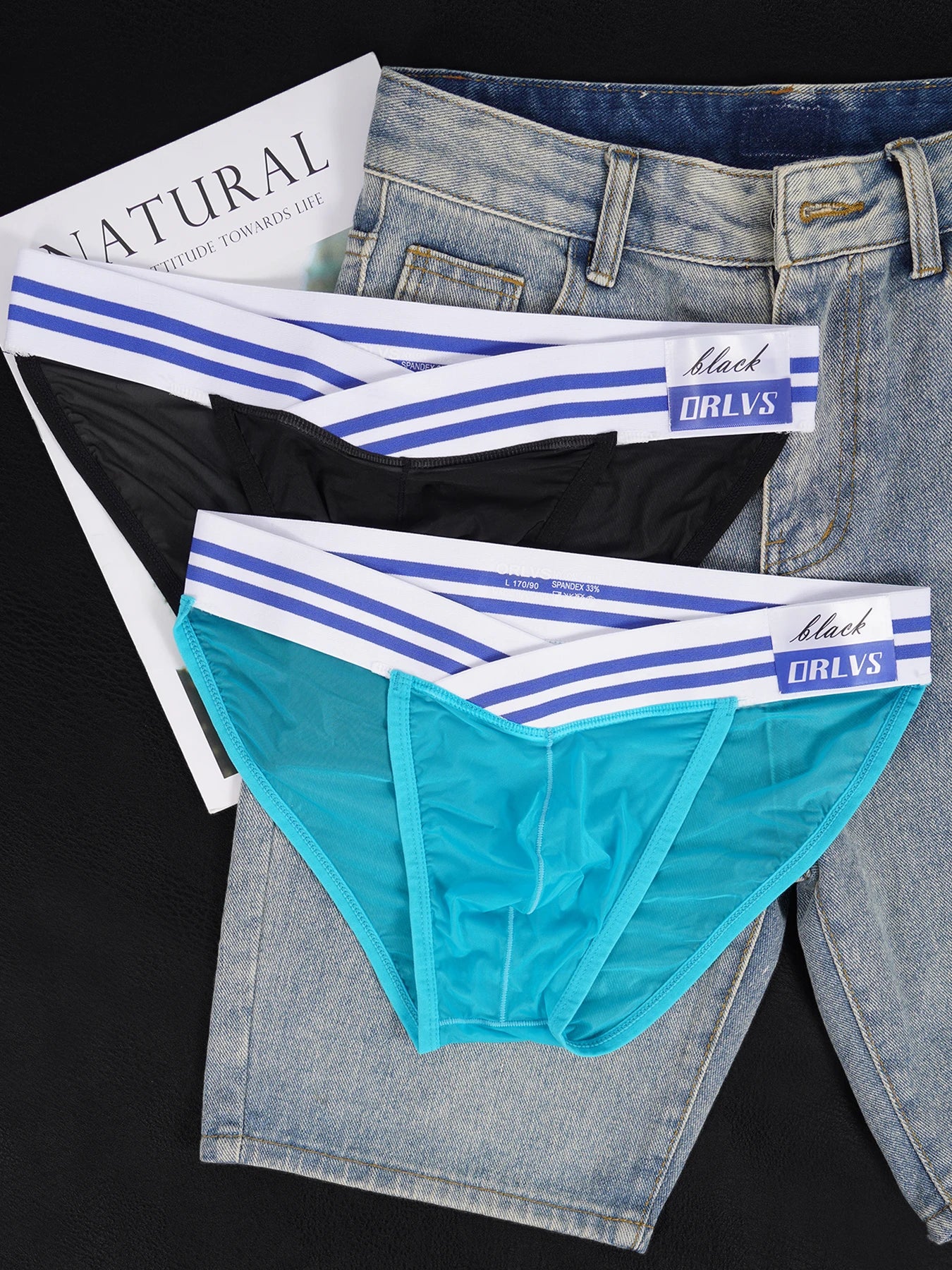 3 PCS Men's Ice Silk Ultra-Thin Barely-There Mesh Sheer Briefs, Striped V-Shape Elastic Waistband Summer Daily Commute Underwear