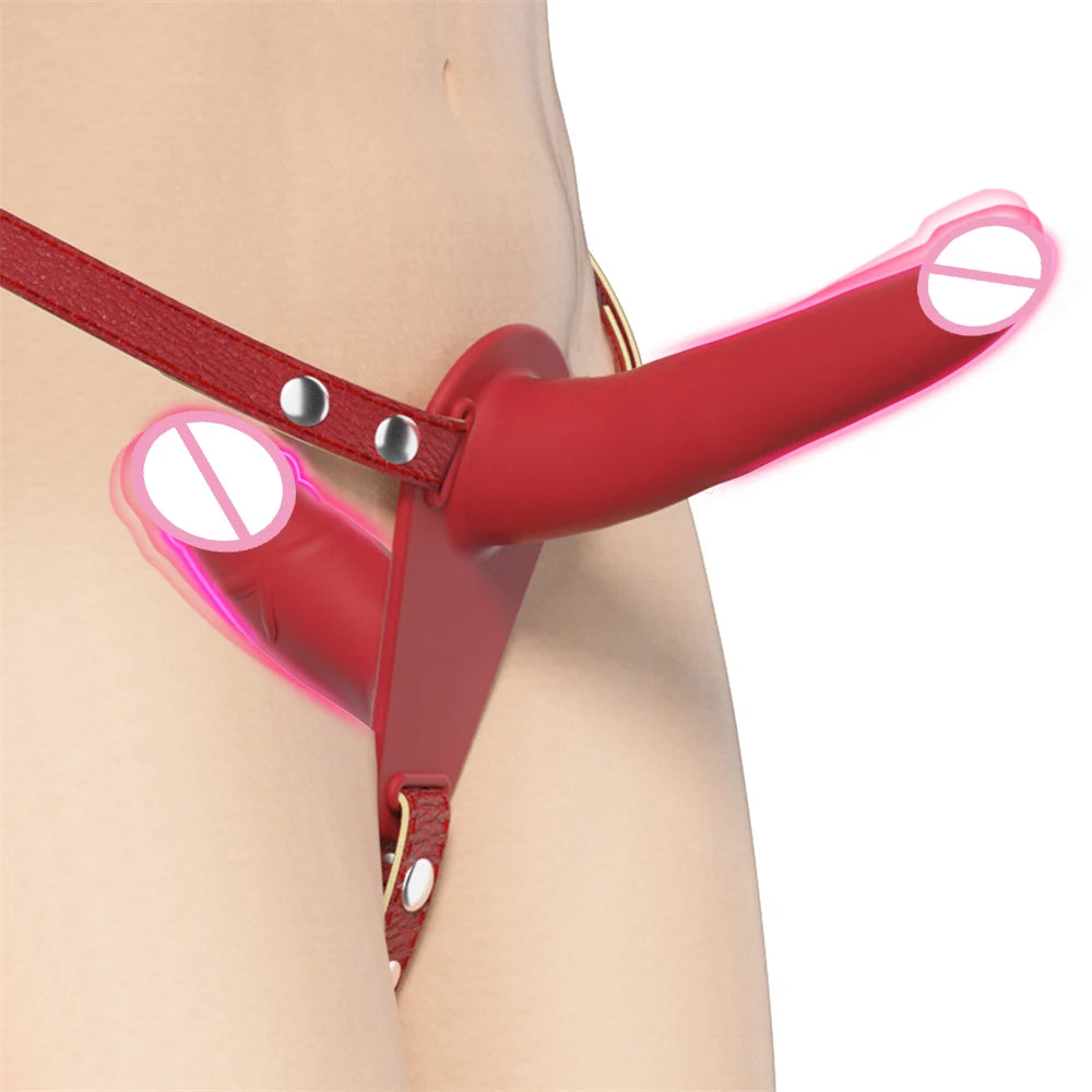 Strap-on Dildo Vibrator Vaginal Masturbatoion Clitoris Stimulator Wearable Double Head 10 Vibration Sex Toys for Couple Lesbian