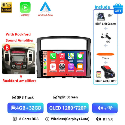 Android 16 QLED Car Radio For Mitsubishi Pajero 4 V80 V90 2006-2024 Autoradio Multimedia Player GPS For Carplay Android Auto bt