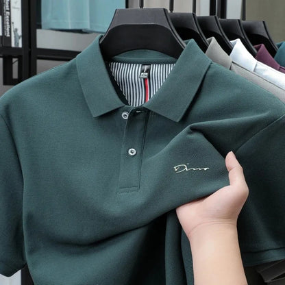 Brand 100%pure cotton short sleeve polo shirt men's new fashion letter embossed business casual solid color summer lapel T-shirt