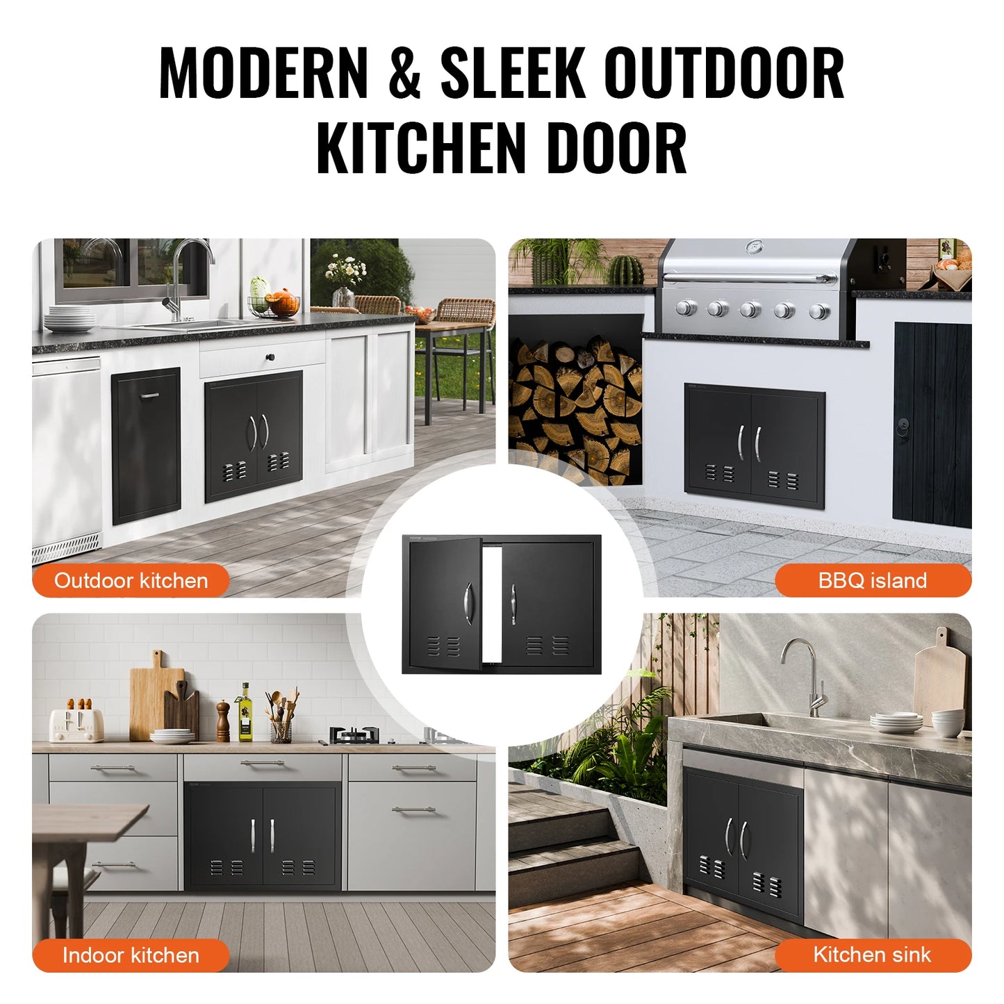 SucceBuy BBQ Access Door Double Outdoor Kitchen Door Wall Vertical Door with Handles and Ventss for BBQ Island Grilling Station
