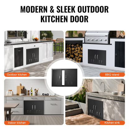 SucceBuy BBQ Access Door Double Outdoor Kitchen Door Wall Vertical Door with Handles and Ventss for BBQ Island Grilling Station