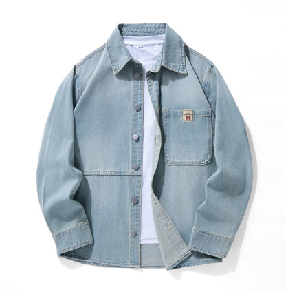 Men's Casual Denim Shirt Jacket Classic Button Up Workwear Style Jean Coat for Spring Fall