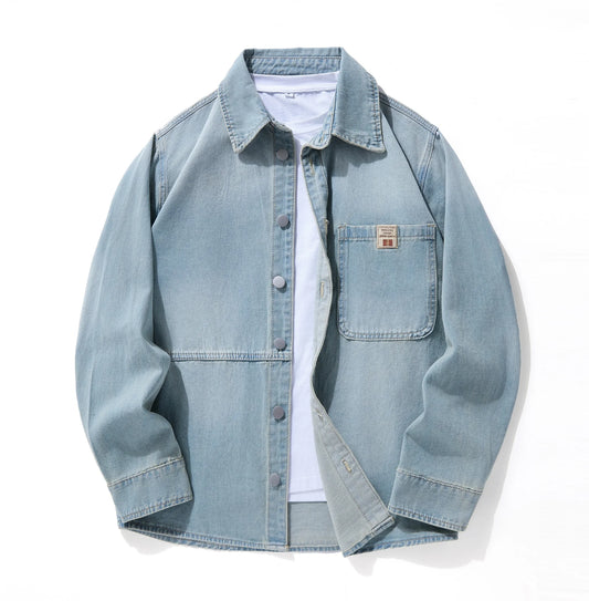 Men's Casual Denim Shirt Jacket Classic Button Up Workwear Style Jean Coat for Spring Fall