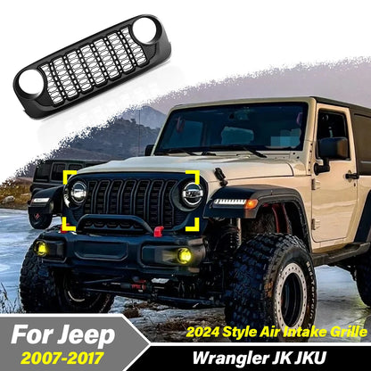 For Jeep Wrangler JK JKU 2007 2008 2009 2010 2011 2012 2013 2014 2015 2016 2017 Lantsun J400 2024 Style Front Bumper Mesh Grille