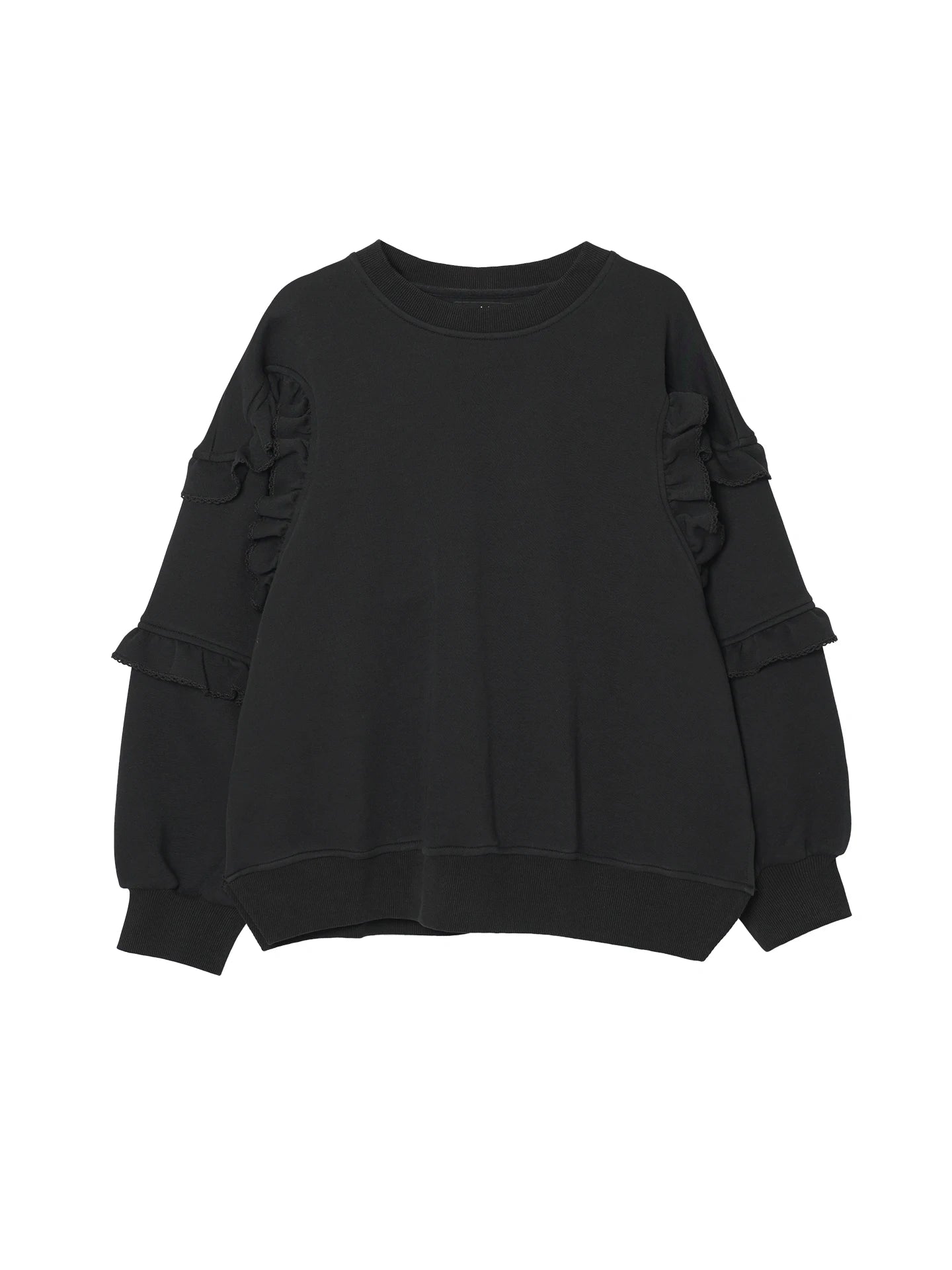 imakokoni 2025 Autumn Artistic Lace Long-Sleeve Black Pullover Double-Sided Air-Layer Sweatshirt 255229